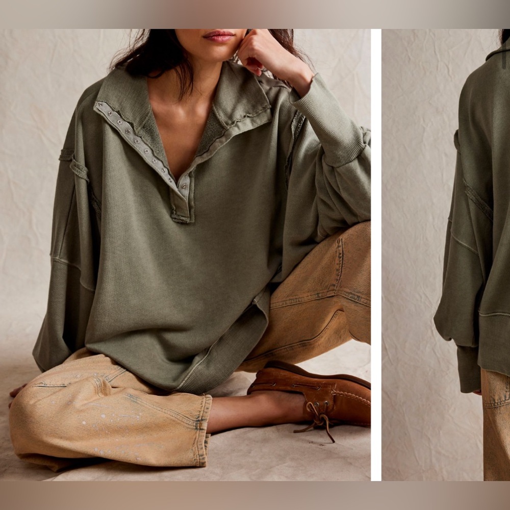 NWT We The Free / free people Camden Henley Sweatshirt - laurel oak - XL - Picture 1 of 5
